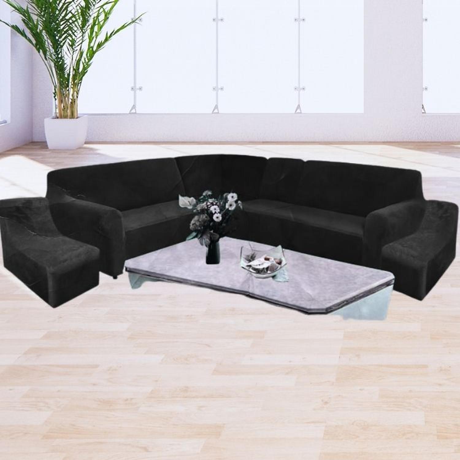 FUNDA DE MUEBLE MODULAR 6 PZS TERCIOPELO LISO CON 6 FUNDAS DE COJINES - NEGRO - 4