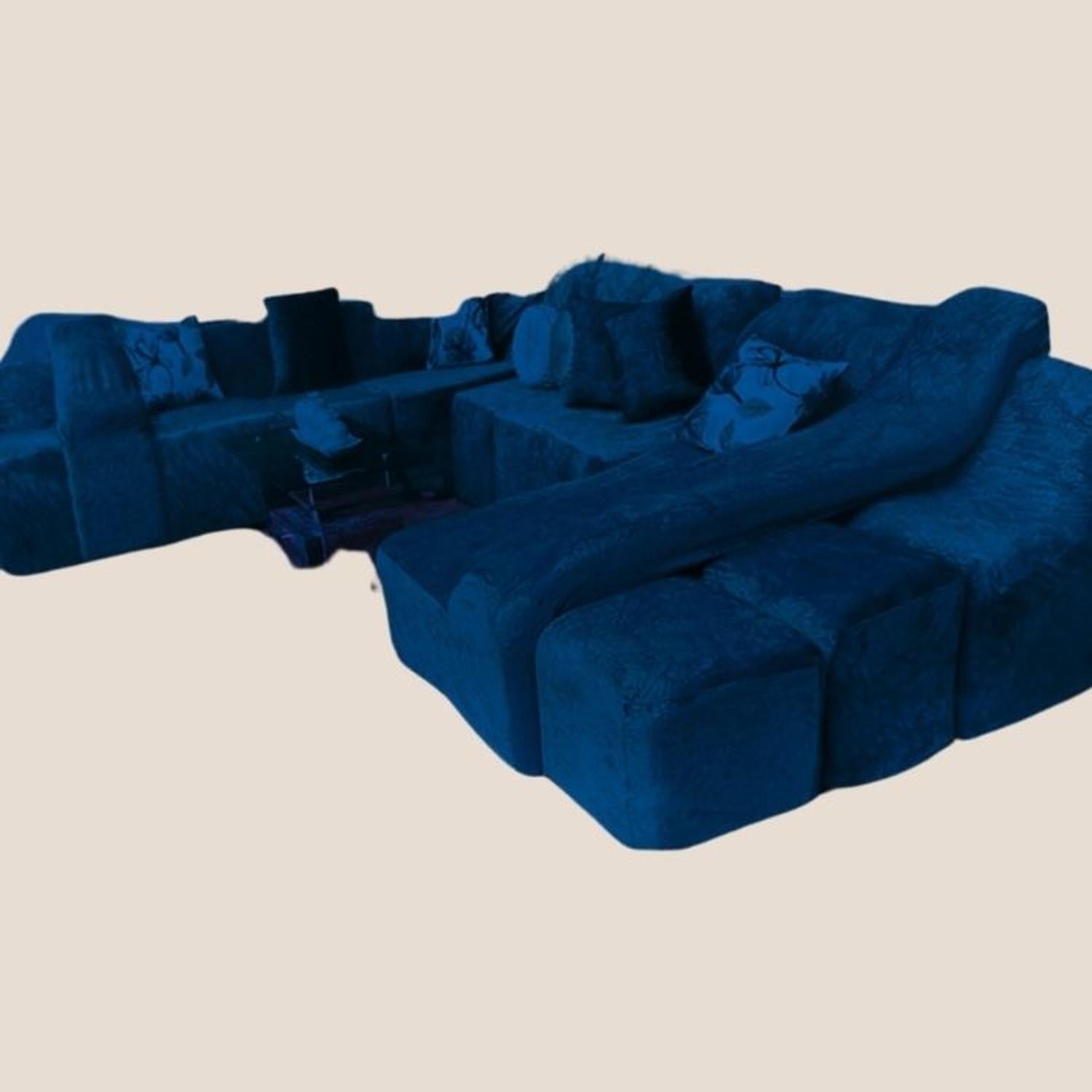 FUNDA DE SOFÁ CAMA 9 PIEZAS TERCIOPELO LISO CON 6 FUNDAS COJÍN - AZUL NOCHE - 2