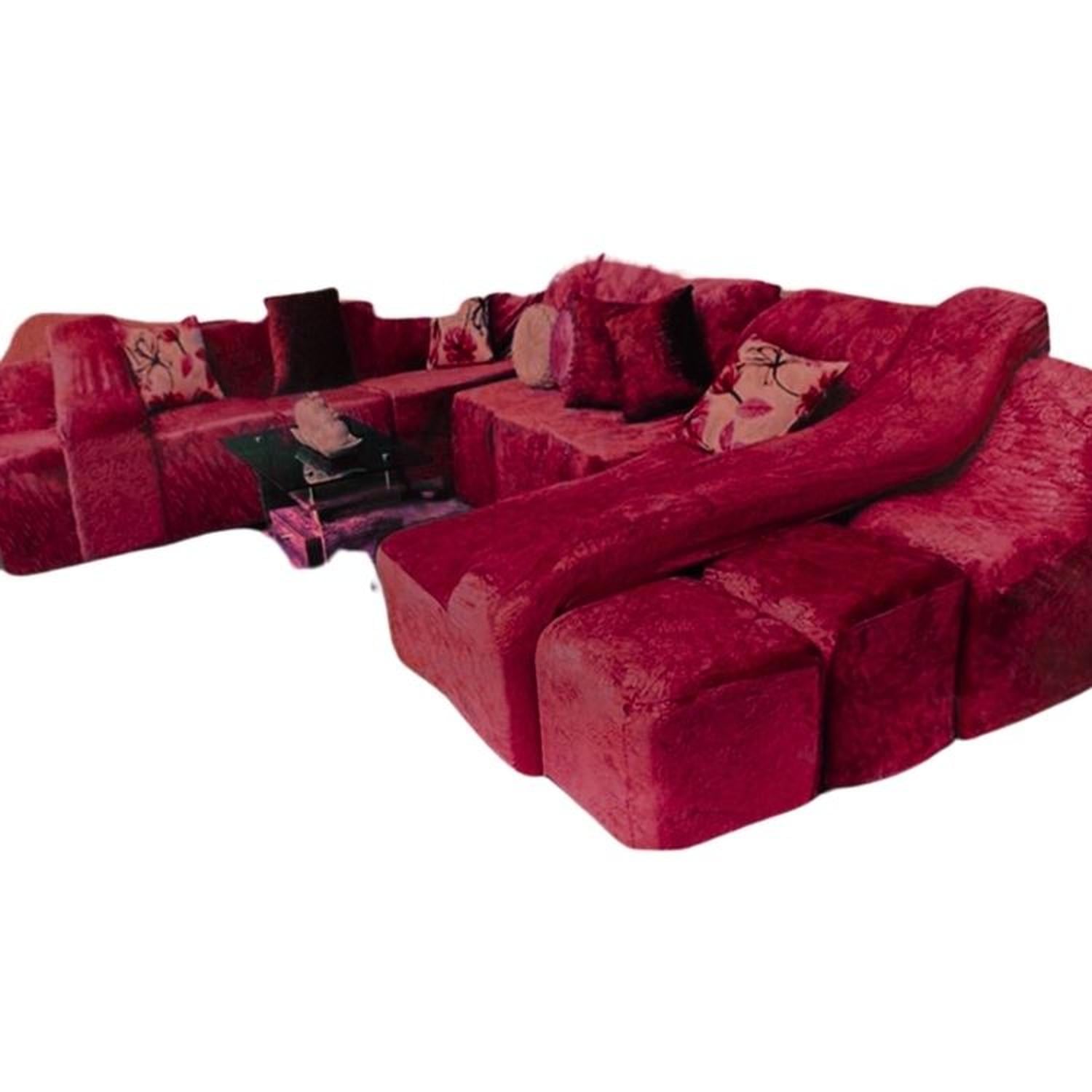 FUNDA DE SOFÁ CAMA 9 PIEZAS TERCIOPELO LISO CON 6 FUNDAS COJÍN - GUINDA - 1