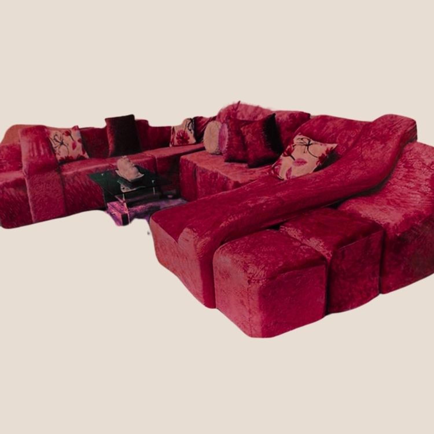 FUNDA DE SOFÁ CAMA 9 PIEZAS TERCIOPELO LISO CON 6 FUNDAS COJÍN - GUINDA - 2