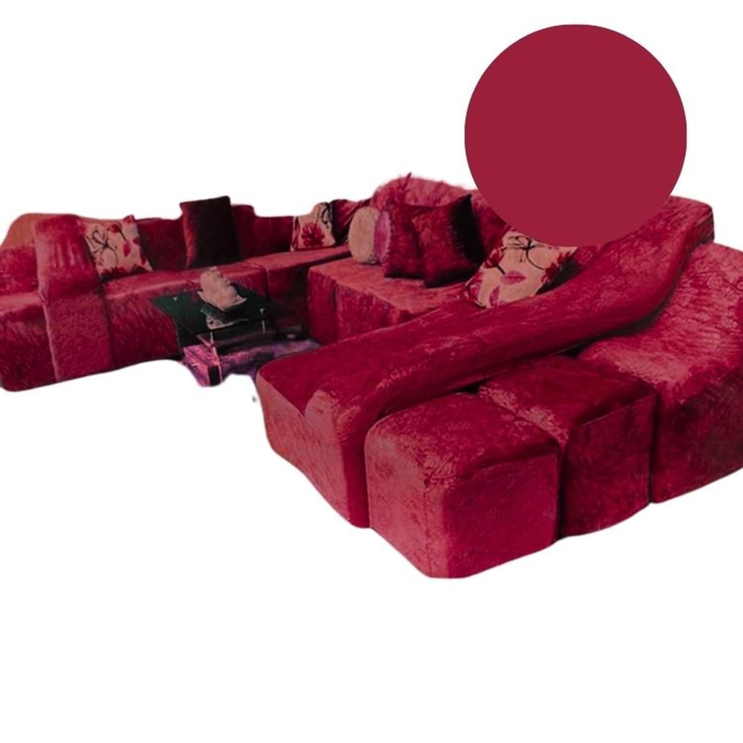 FUNDA DE SOFÁ CAMA 9 PIEZAS TERCIOPELO LISO CON 6 FUNDAS COJÍN - GUINDA - 3