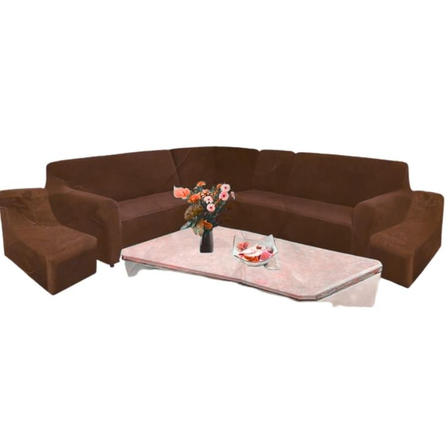 FUNDA DE MUEBLE MODULAR 6 PZS TERCIOPELO LISO CON 6 FUNDAS DE COJINES - CHOCOLATE - 1