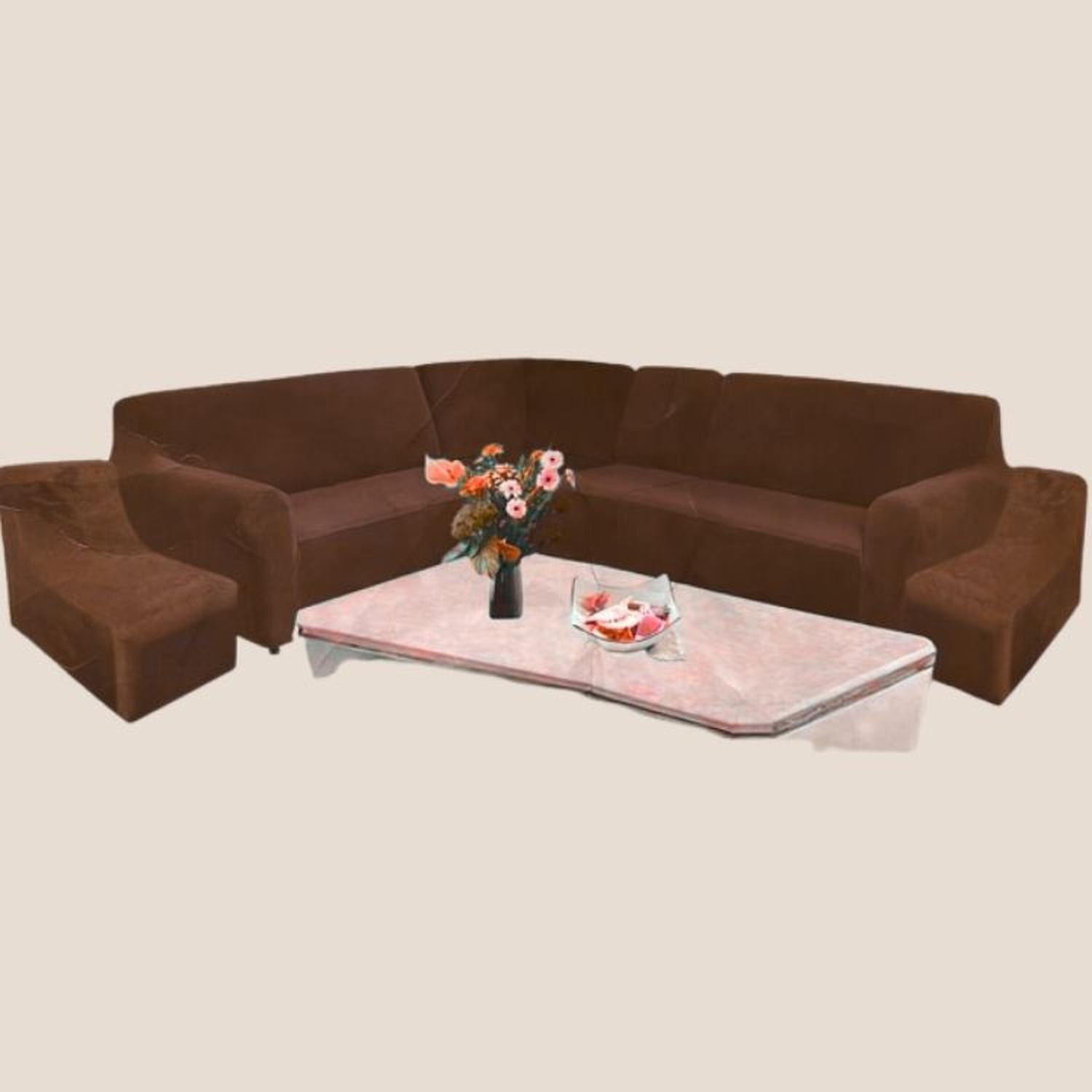 FUNDA DE MUEBLE MODULAR 6 PZS TERCIOPELO LISO CON 6 FUNDAS DE COJINES - CHOCOLATE - 2