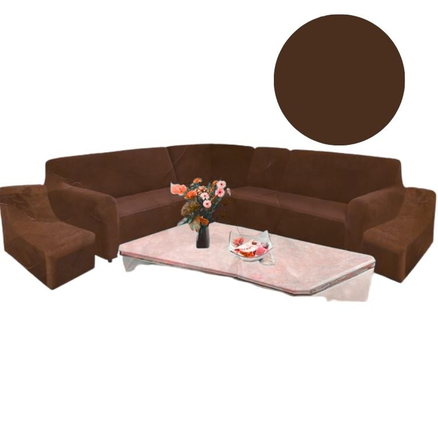 FUNDA DE MUEBLE MODULAR 6 PZS TERCIOPELO LISO CON 6 FUNDAS DE COJINES - CHOCOLATE - 3