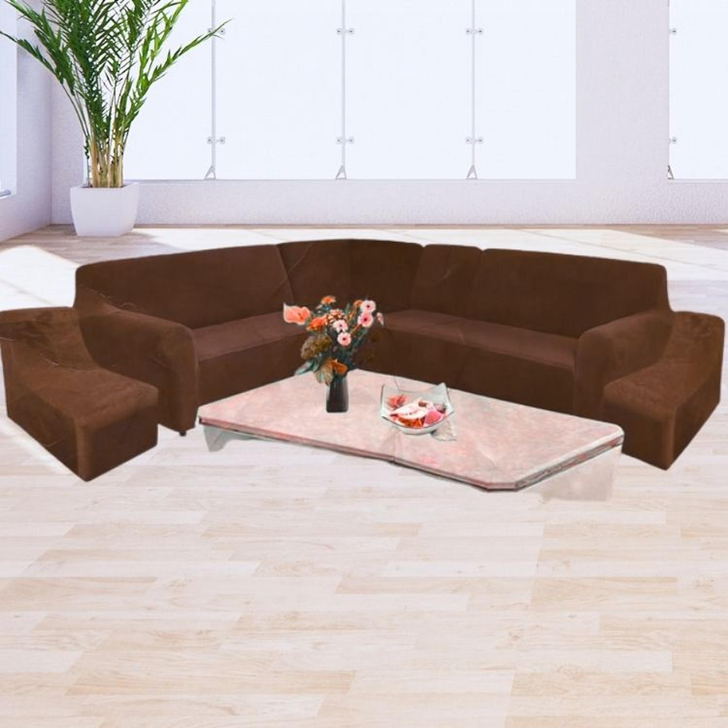 FUNDA DE MUEBLE MODULAR 6 PZS TERCIOPELO LISO CON 6 FUNDAS DE COJINES - CHOCOLATE - 4
