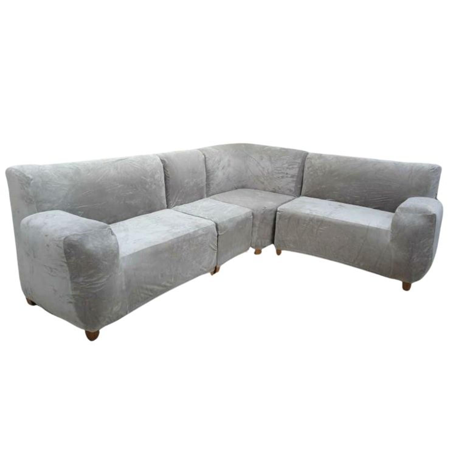 FUNDA DE MUEBLE MODULAR 4 PZS TERCIOPELO LISO CON 6 FUNDAS DE COJINES - GRIS - 1