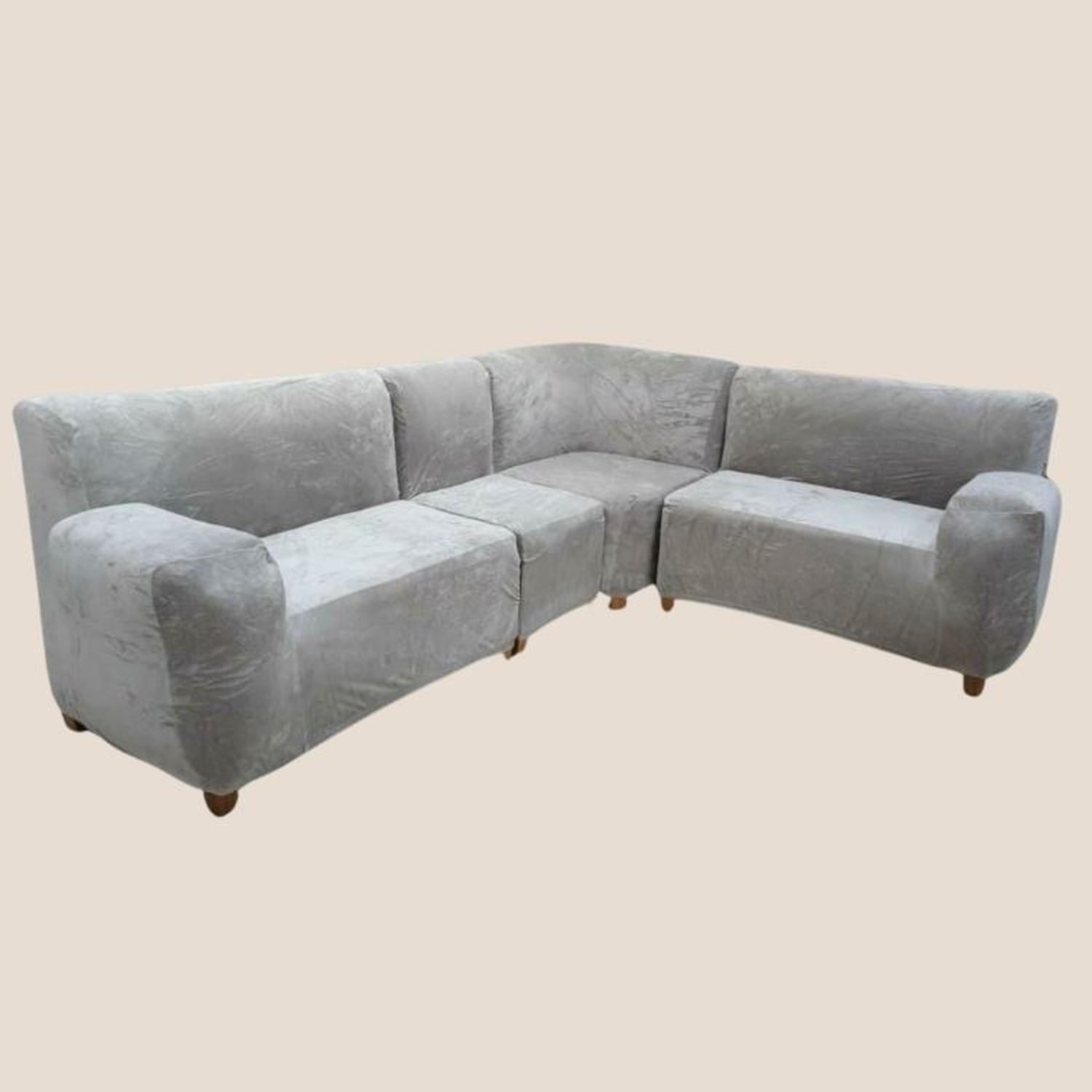 FUNDA DE MUEBLE MODULAR 4 PZS TERCIOPELO LISO CON 6 FUNDAS DE COJINES - GRIS - 2