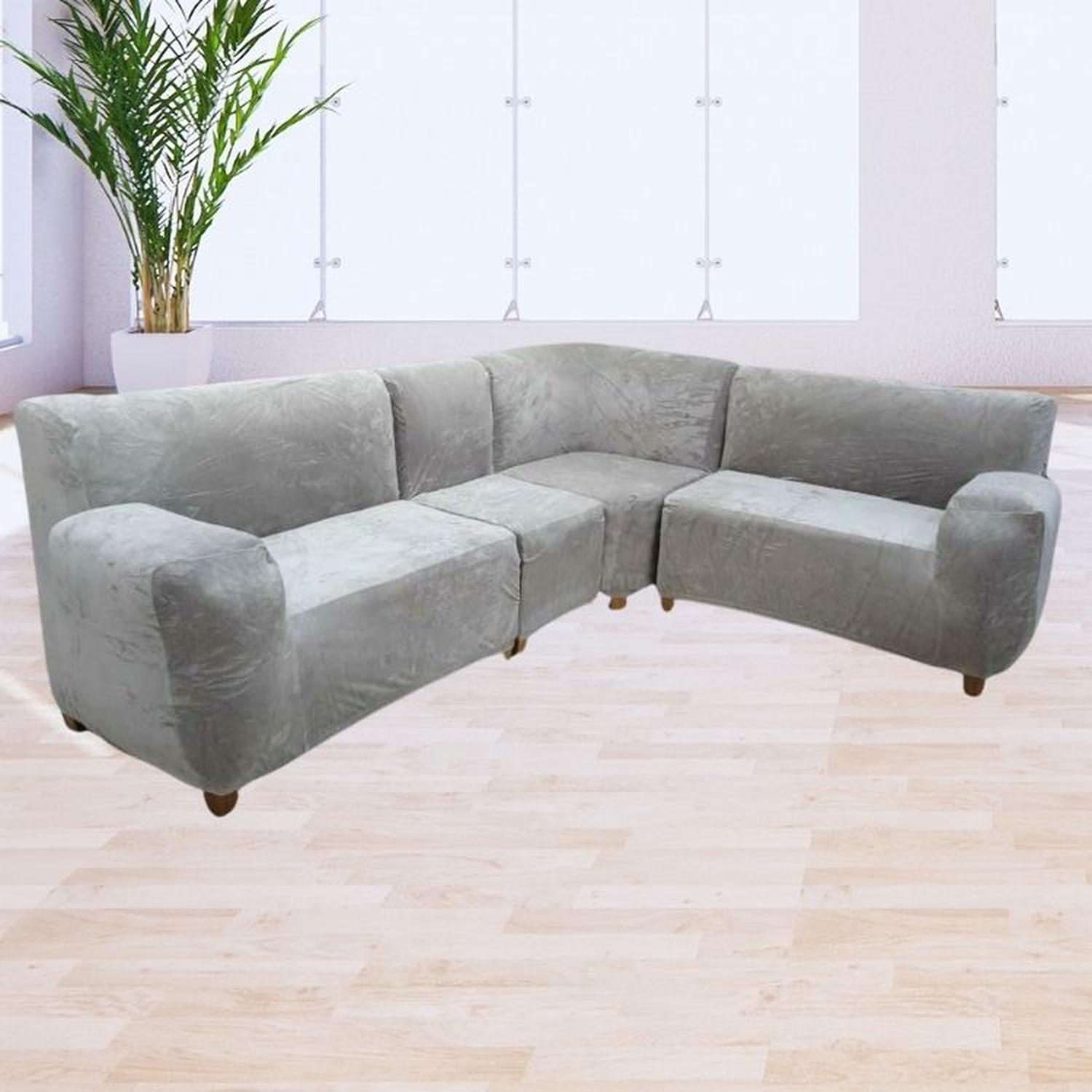 FUNDA DE MUEBLE MODULAR 4 PZS TERCIOPELO LISO CON 6 FUNDAS DE COJINES - GRIS - 3