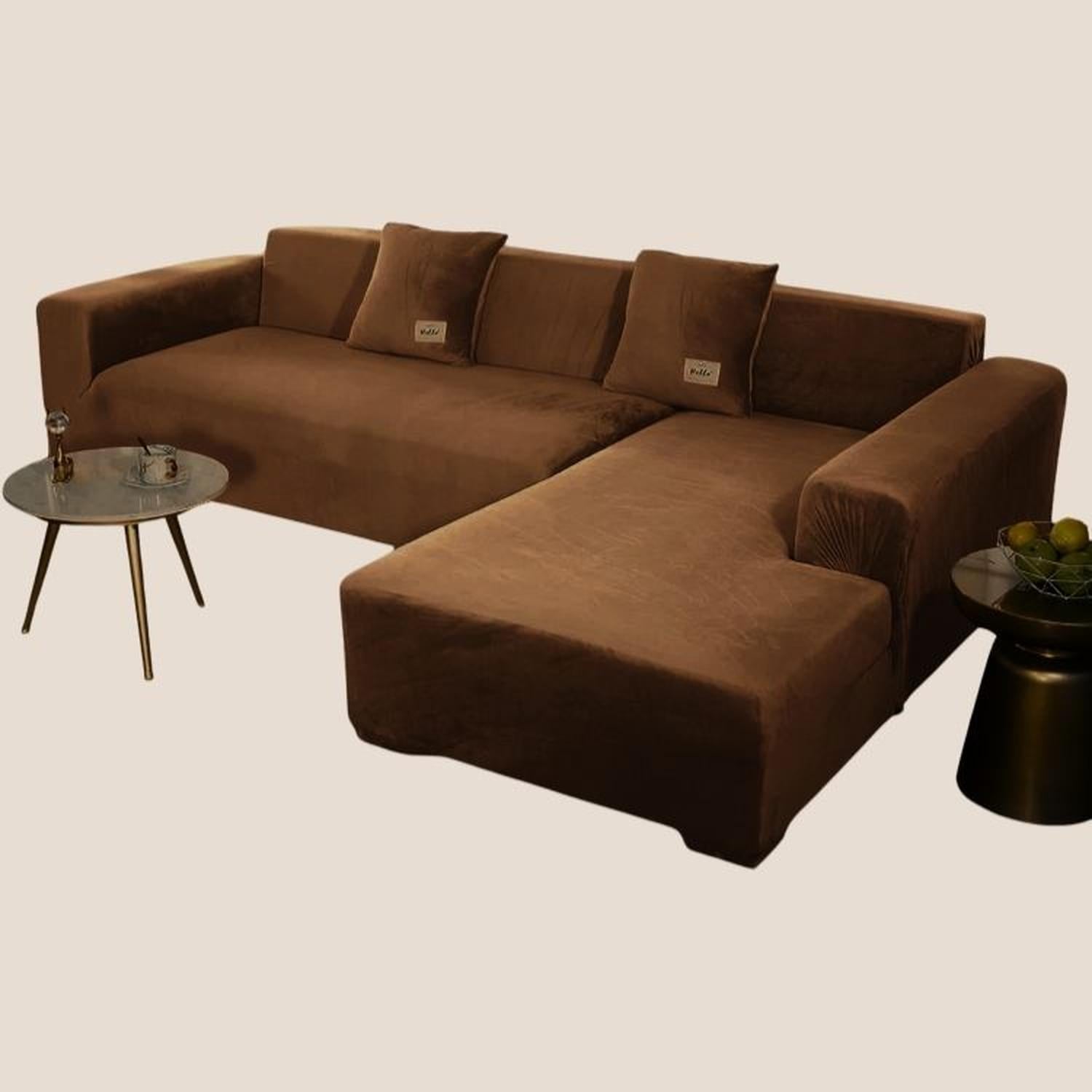 FUNDA DE MUEBLE MODULAR SOFÁ CAMA 2 PIEZAS TERCIOPELO LISO CON 2 FUNDAS DE COJINES - CHOCOLATE - 2