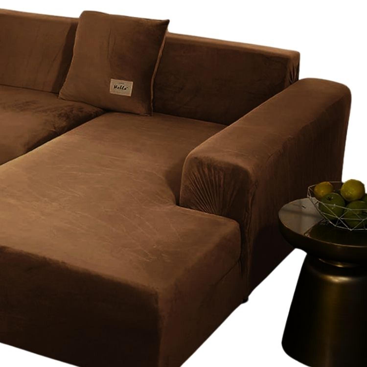 FUNDA DE MUEBLE MODULAR SOFÁ CAMA 2 PIEZAS TERCIOPELO LISO CON 2 FUNDAS DE COJINES - CHOCOLATE - 3