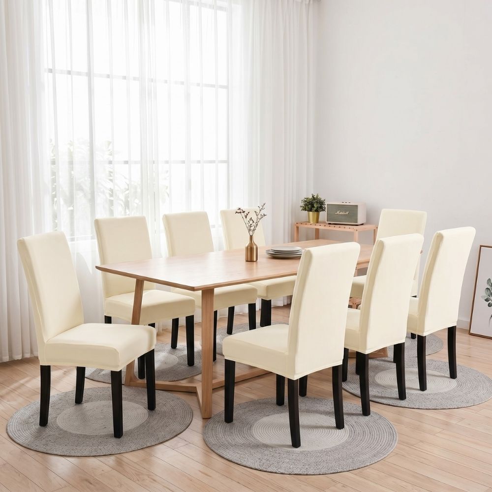 FUNDA DE SILLA 8 PIEZAS LYCRA SOLID COLOR - CREMA - 1
