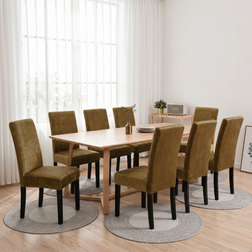 FUNDA DE SILLA 8 PIEZAS LYCRA SOLID COLOR - ORO VIEJO - 1