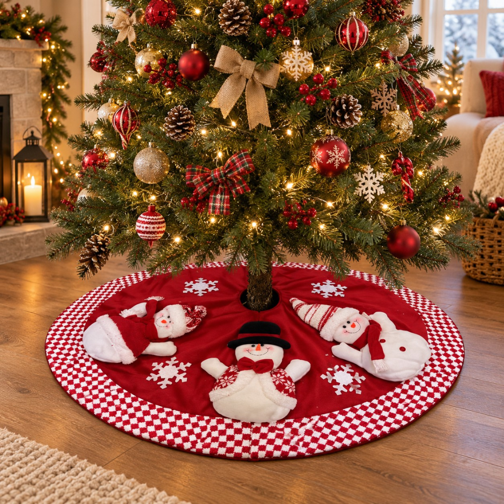 PISO DE ÁRBOL NAVIDEÑO MUÑECO DE NIEVE 3D ROJO - 2