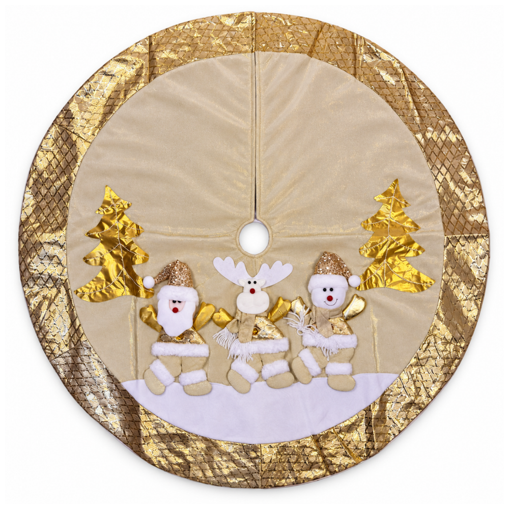 PISO DE ÁRBOL NAVIDEÑO 3 MUÑECOS CREMA Y DORADO - 1