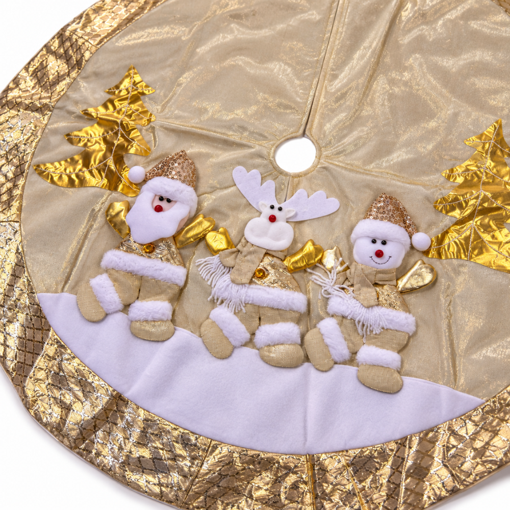 PISO DE ÁRBOL NAVIDEÑO 3 MUÑECOS CREMA Y DORADO - 3