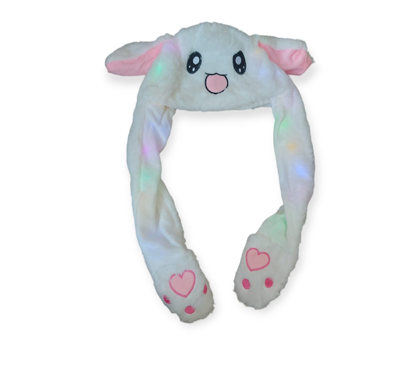 GORRO OREJAS MOVIBLES BLANCO DE PELUCHE CON Y LUCES-PARA MAS DE 5 AÑOS DE EDAD - 1