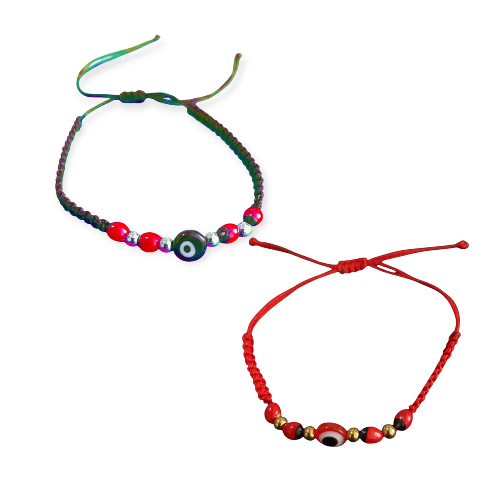 PACK DE 2 PULSERAS TEJIDAS DE HUAYRURO CON ACERO Y OJO TURCO - 1