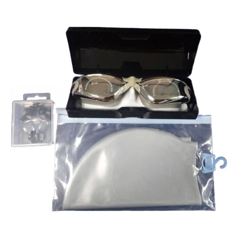 LENTES NATACIÓN GRISES HD PROTECCIÓN UV Y GORRO DE SILICONA - 2