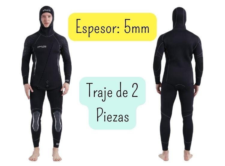 TRAJE BAÑO NATACIÓN UNISEX NEGRO WETSUIT 2 PIEZAS 5MM - 1