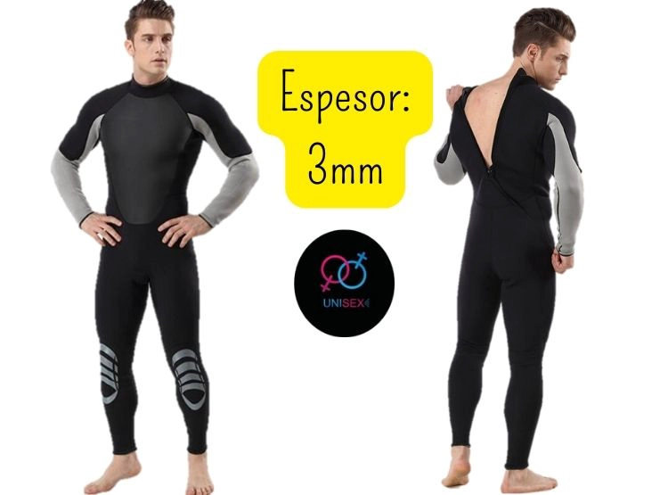 TRAJE BAÑO NATACIÓN UNISEX NEGRO WETSUIT PLOMO CIERRE ESPALDA 3MM - 1
