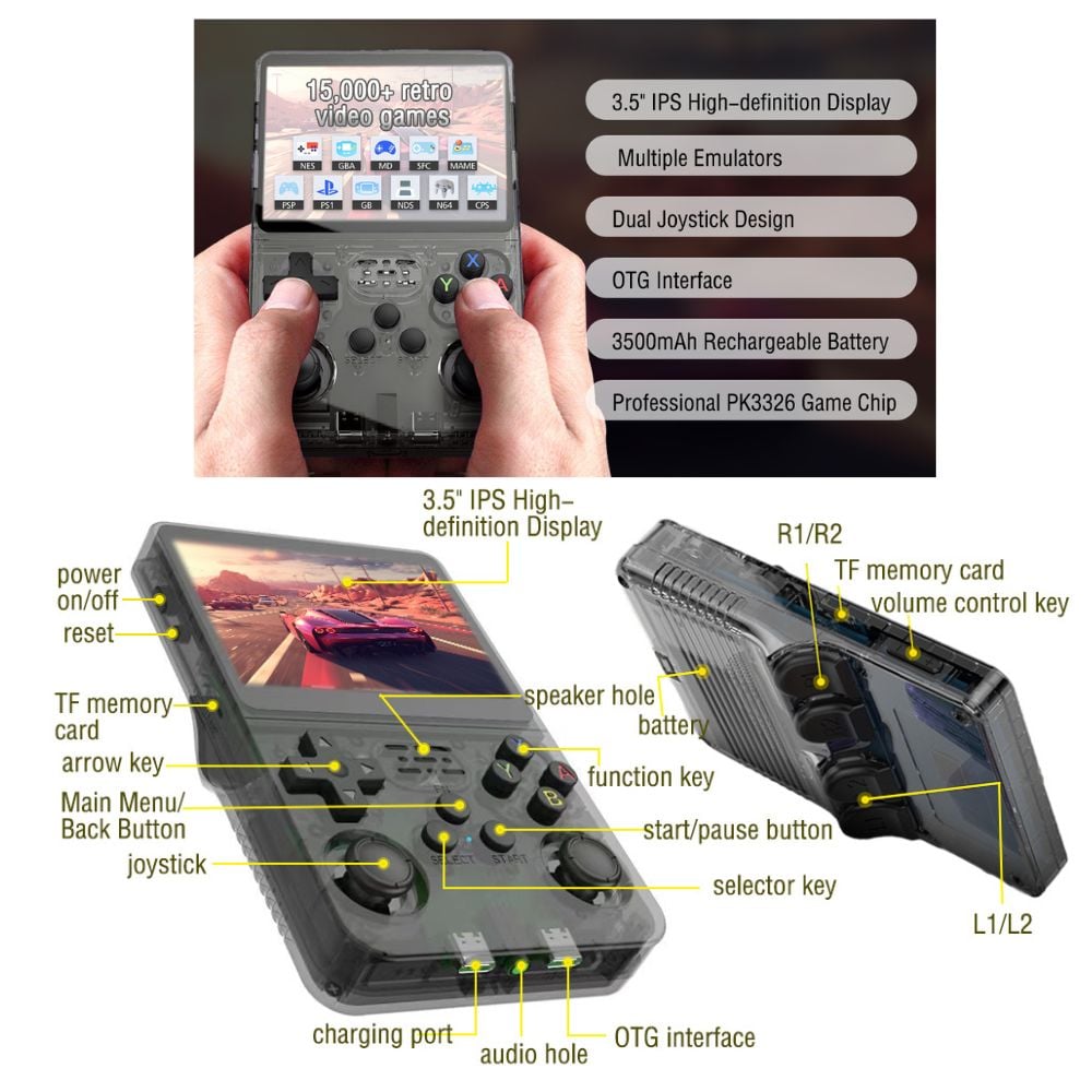 CONSOLA DE VIDEOJUEGOS PORTÁTIL RETRO R36S 64GB NEGRO - 2