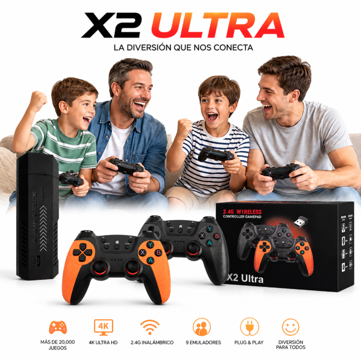 Consola Retro X2 Ultra 64GB +35,000 Juegos 2 Mandos Inalambricos Recargables HDMI TV Smart - 1