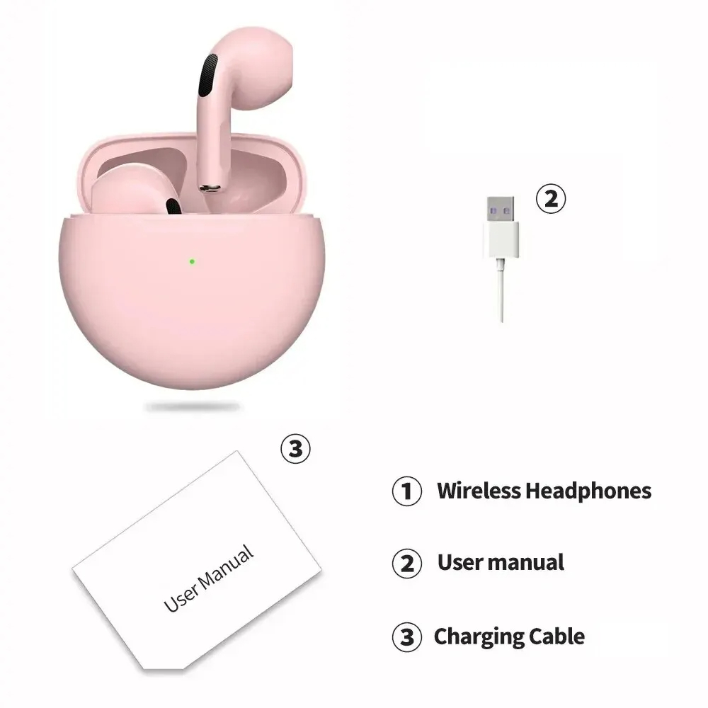 AUDIFONO BLUETOOTH INALAMBRICOS PRO 6 MODELO AIRPODS ROSA - 4