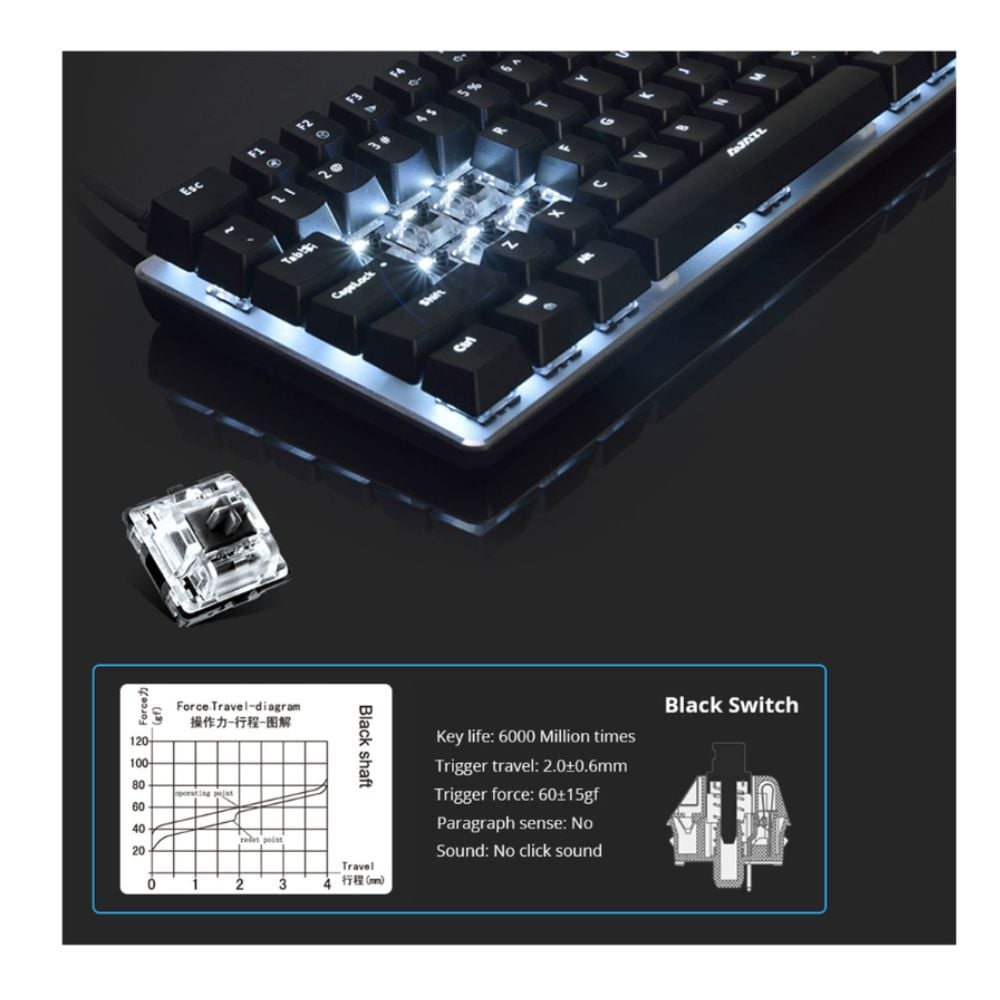 TECLADO MECÁNICO GAMER LUCES LED RGB - NEGRO - 3