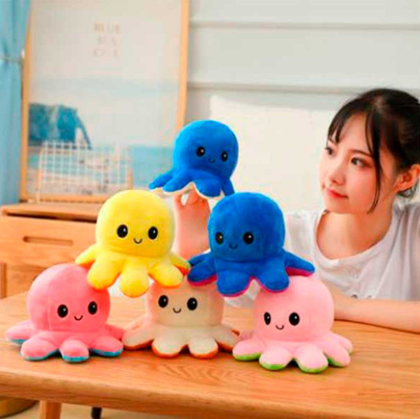 PACK X4 PULPI PELUCHE REVERSIBLE ANTI-STRESS CARA FELIZ Y ENOJADO - 4