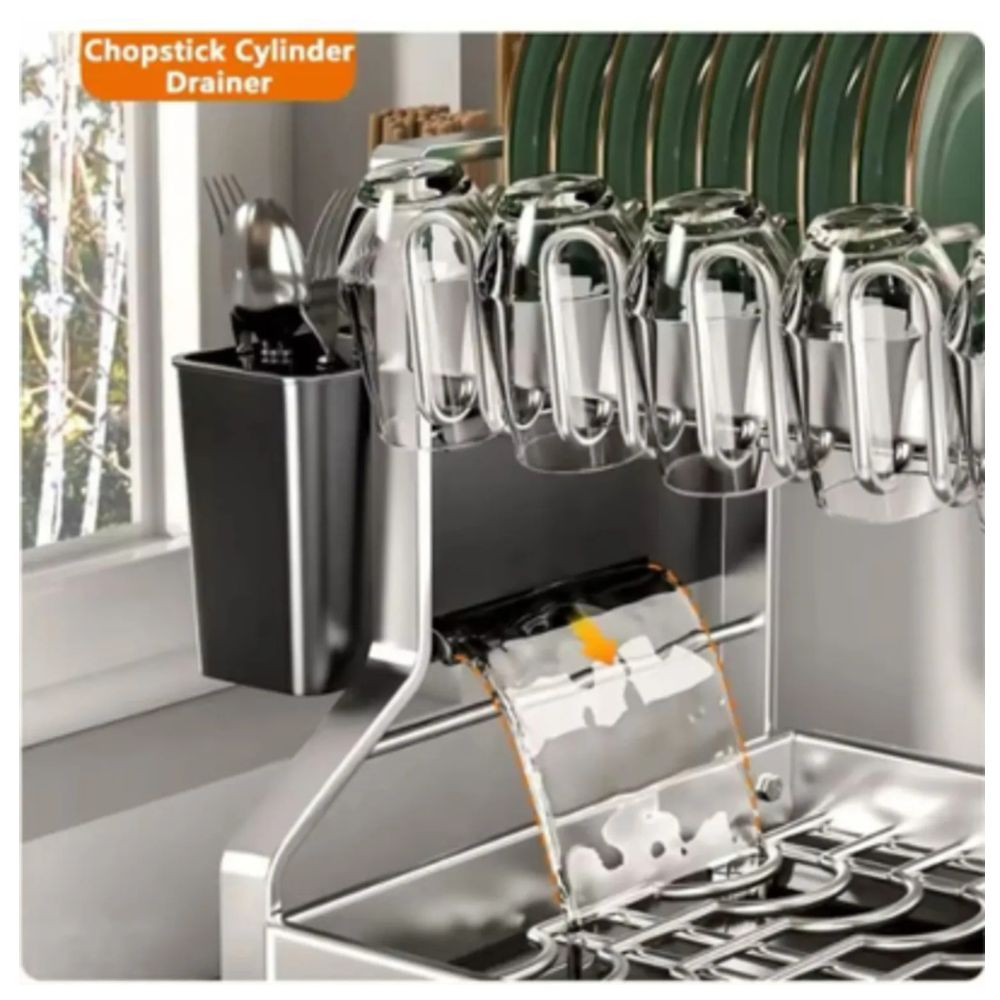 Escurridor de Platos de 2 Niveles Acero Inoxidable Organizador de cocina con Porta Cubiertos - 2