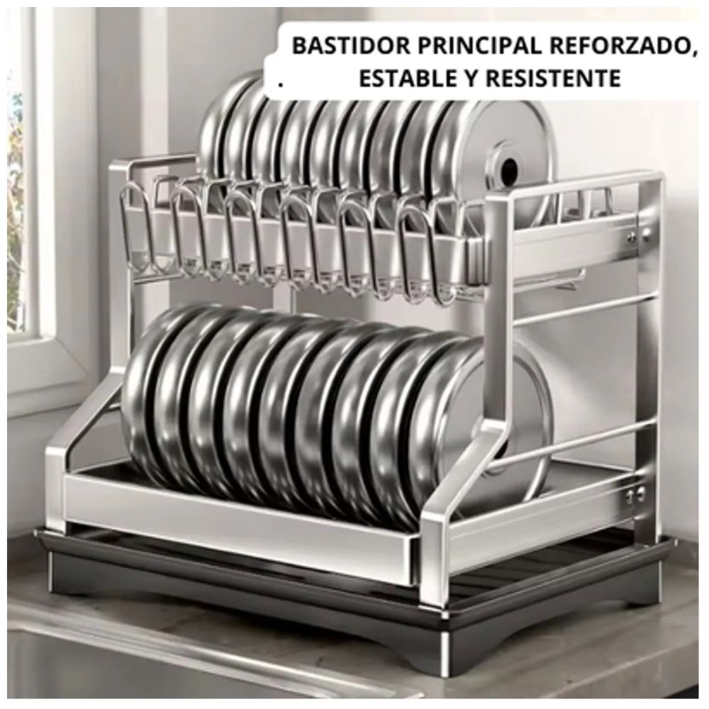 Escurridor de Platos de 2 Niveles Acero Inoxidable Organizador de cocina con Porta Cubiertos - 3