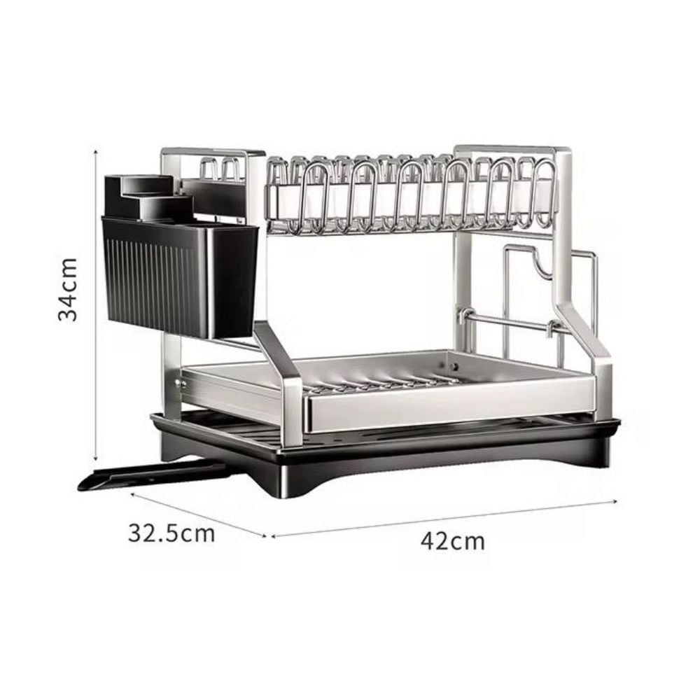Escurridor de Platos de 2 Niveles Acero Inoxidable Organizador de cocina con Porta Cubiertos - 4