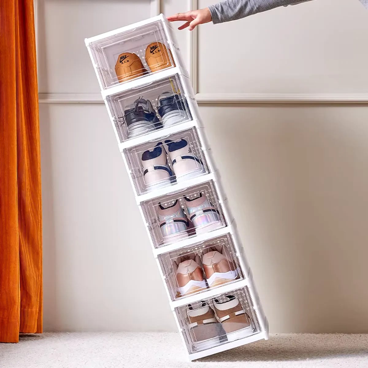 ZAPATERA PLEGABLE DE 6 NIVELES BLANCO CON TAPA ACRÍLICA - 1