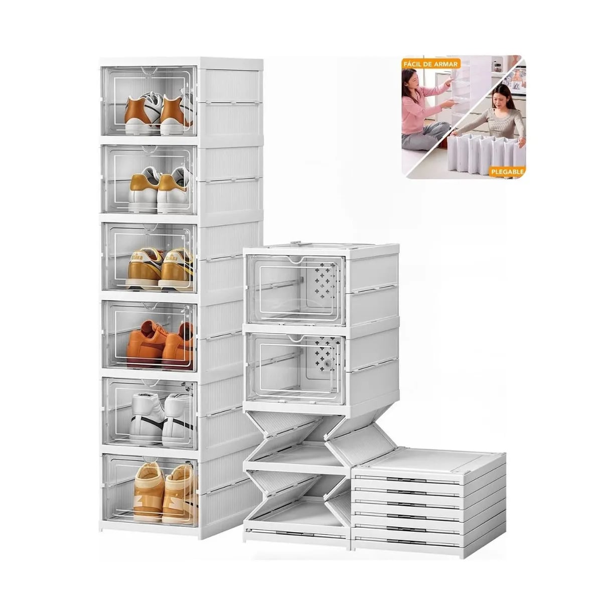 ZAPATERA PLEGABLE DE 6 NIVELES BLANCO CON TAPA ACRÍLICA - 2