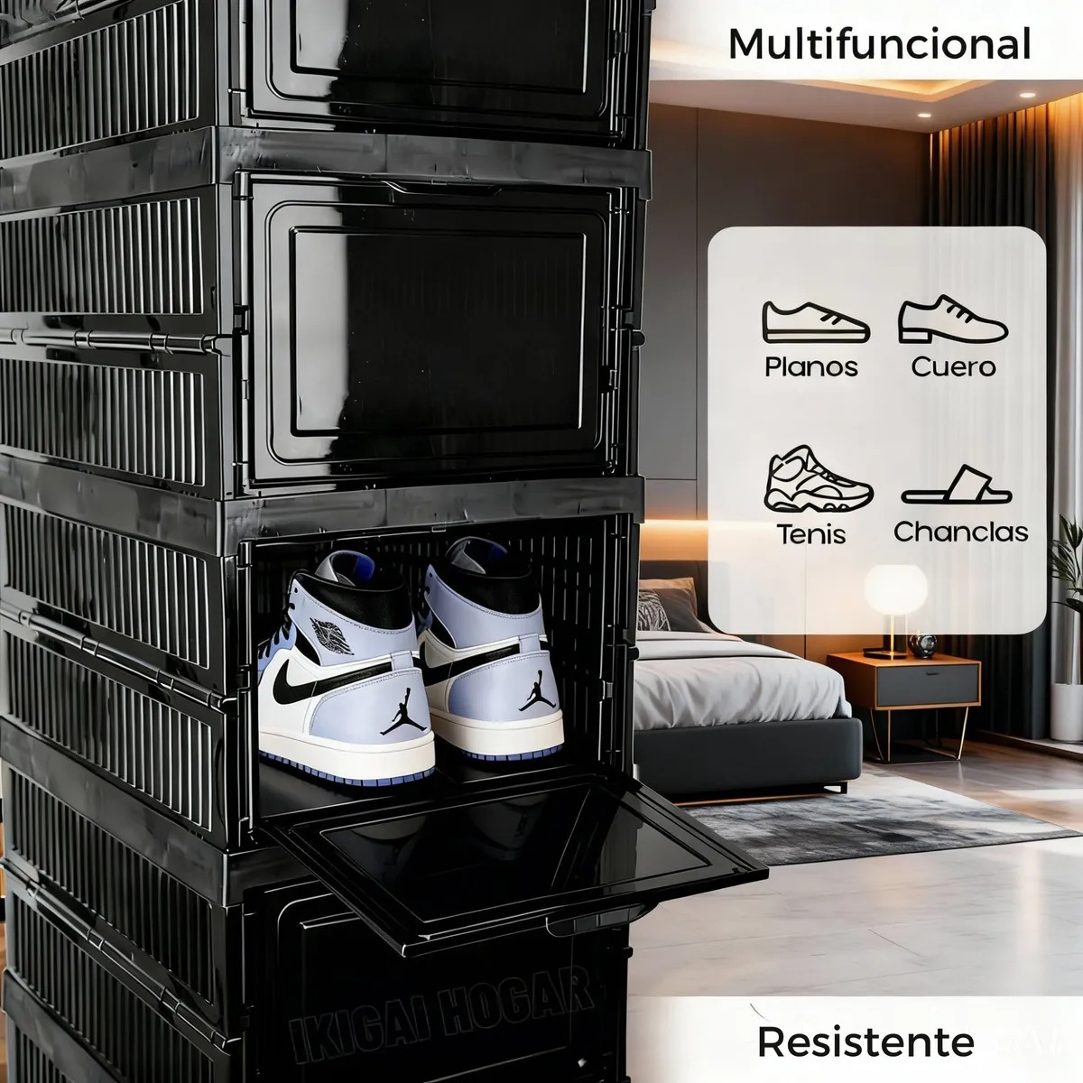 ZAPATERA PLEGABLE DE 6 NIVELES NEGRO CON TAPA ACRÍLICA - 2