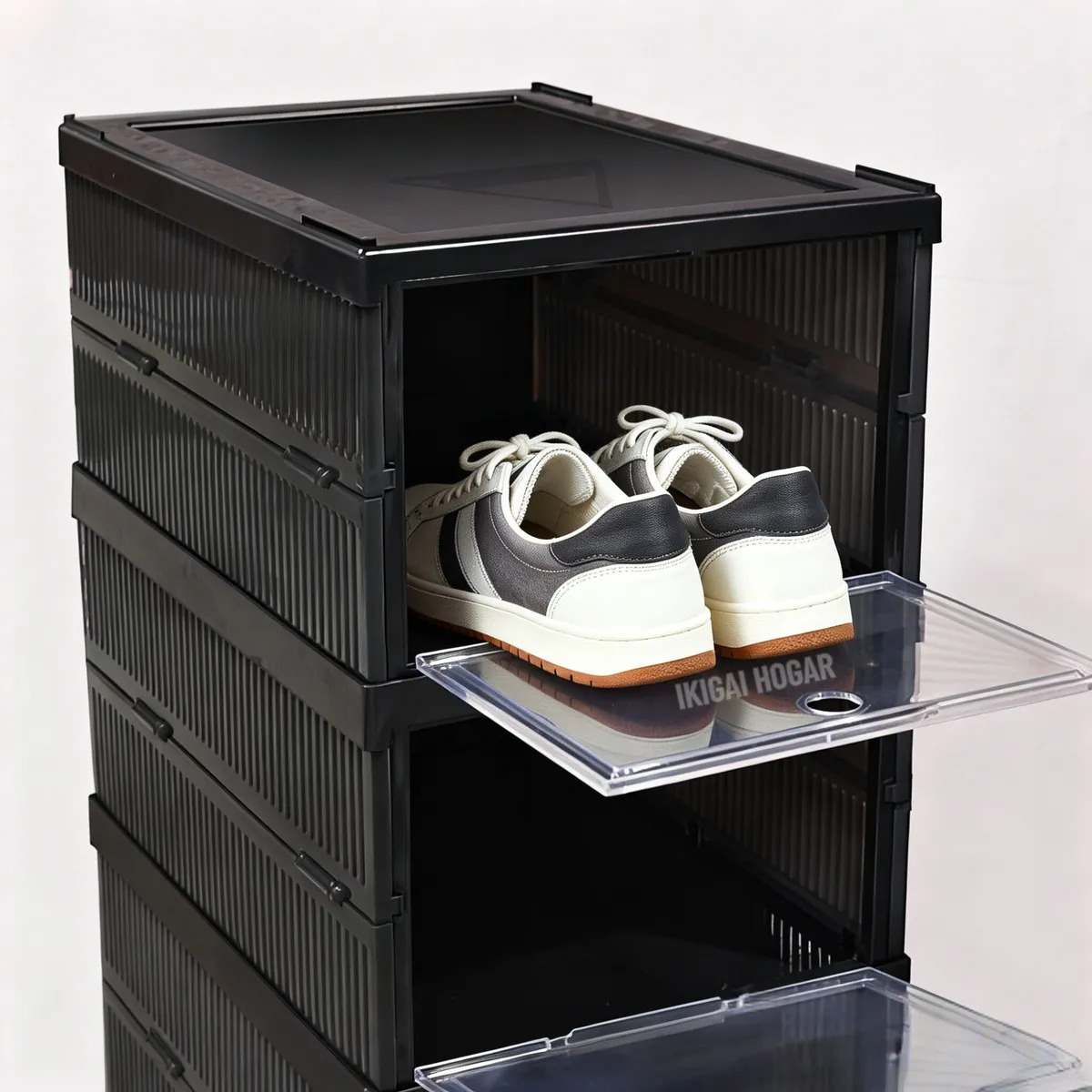 ZAPATERA PLEGABLE DE 6 NIVELES NEGRO CON TAPA ACRÍLICA - 3