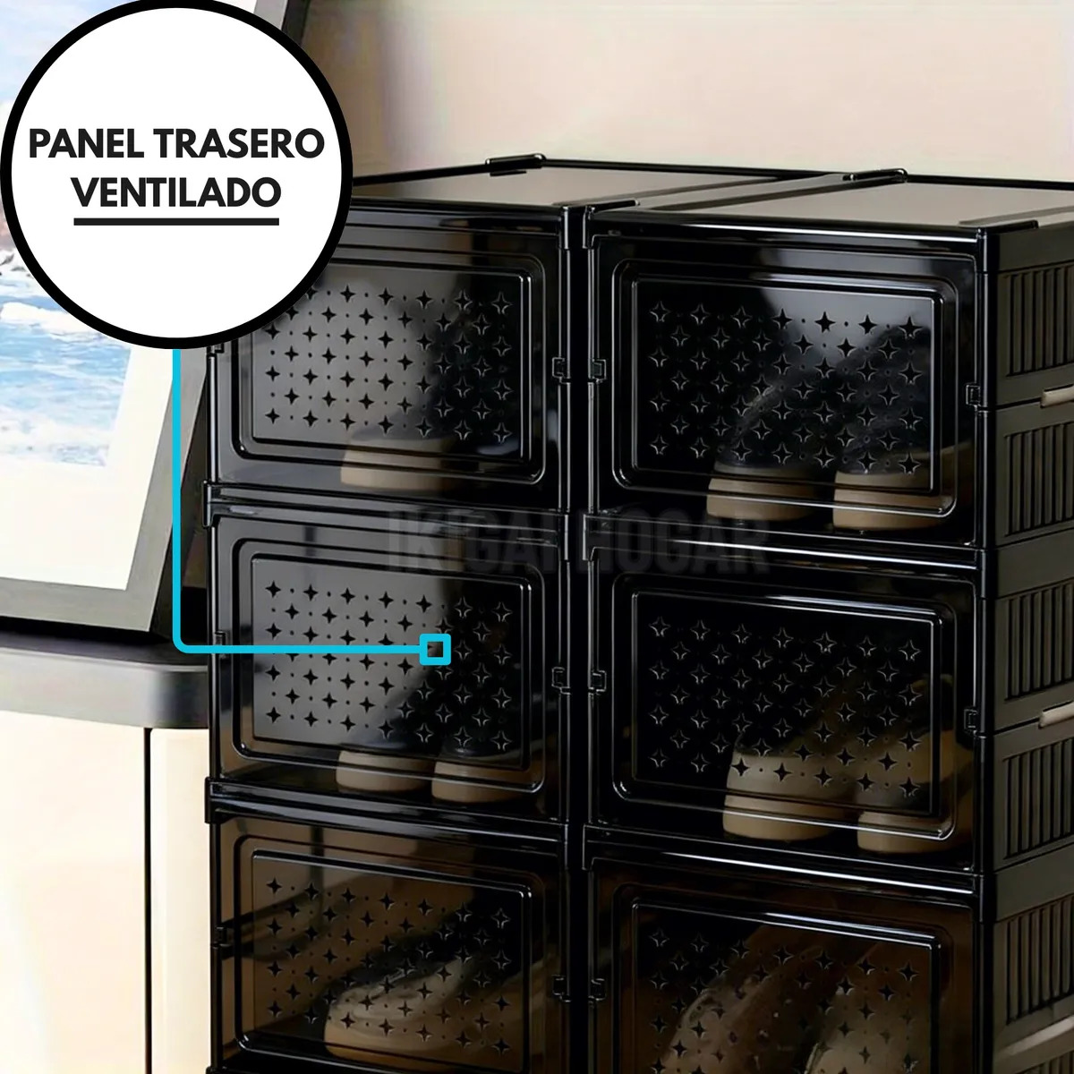 ZAPATERA PLEGABLE DE 6 NIVELES NEGRO CON TAPA ACRÍLICA - 4