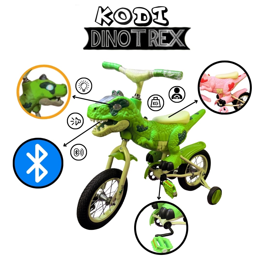 BICICLETA BLUETOOTH CON PEDAL Y CADENA, LUCES, MUSICA KODI DINO BICICLETA VERDE - 6