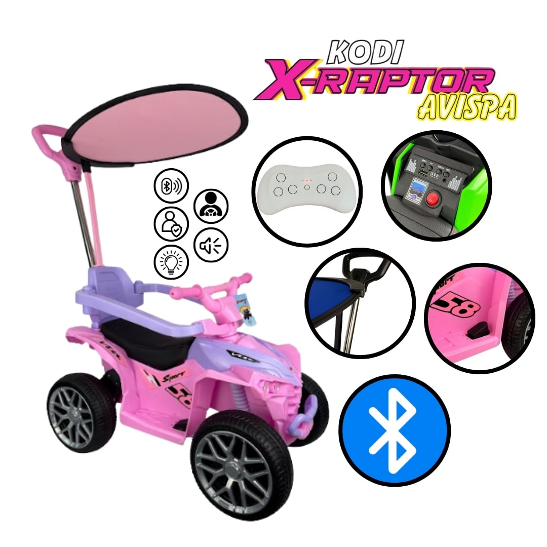 CARRITO DE BEBE BUGGY CON BLUETOOTH, CONTROL REMOTO, BATERIA, MOTOR, LUCES, MUSICA, 3 EN 1 KODIRAPTOR - 6