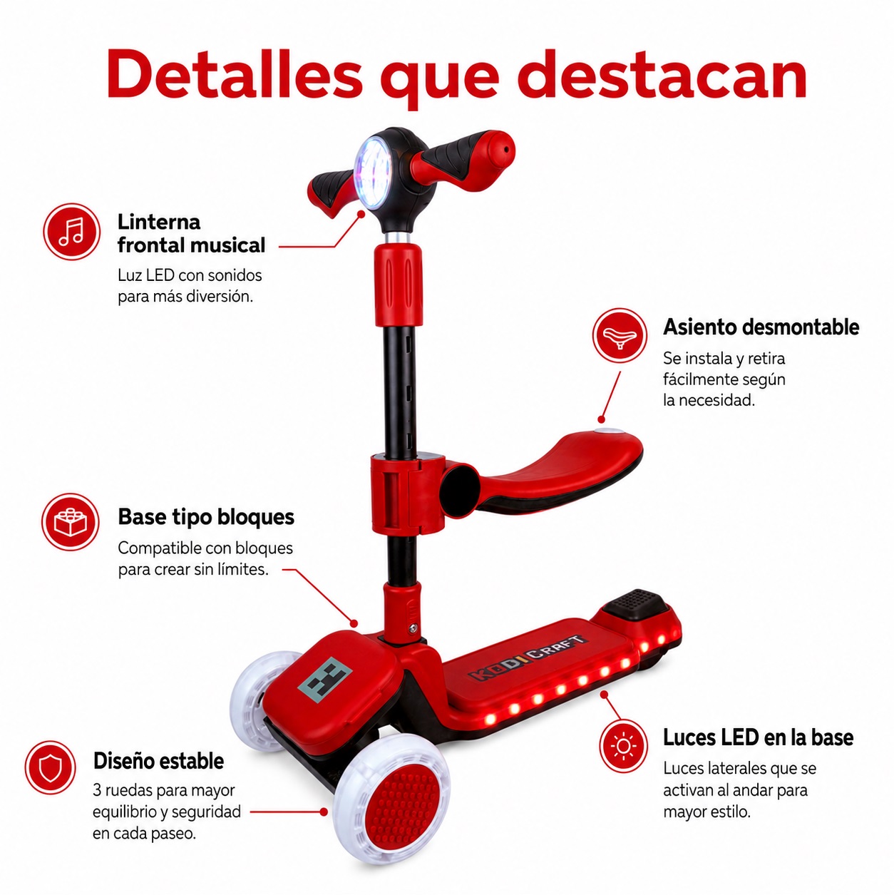 SCOOTER KODI KIDS LEGO, SCOOTER CON ASIENTO, SCOOTER PARA NIÑOS, MINECRAFT - 1