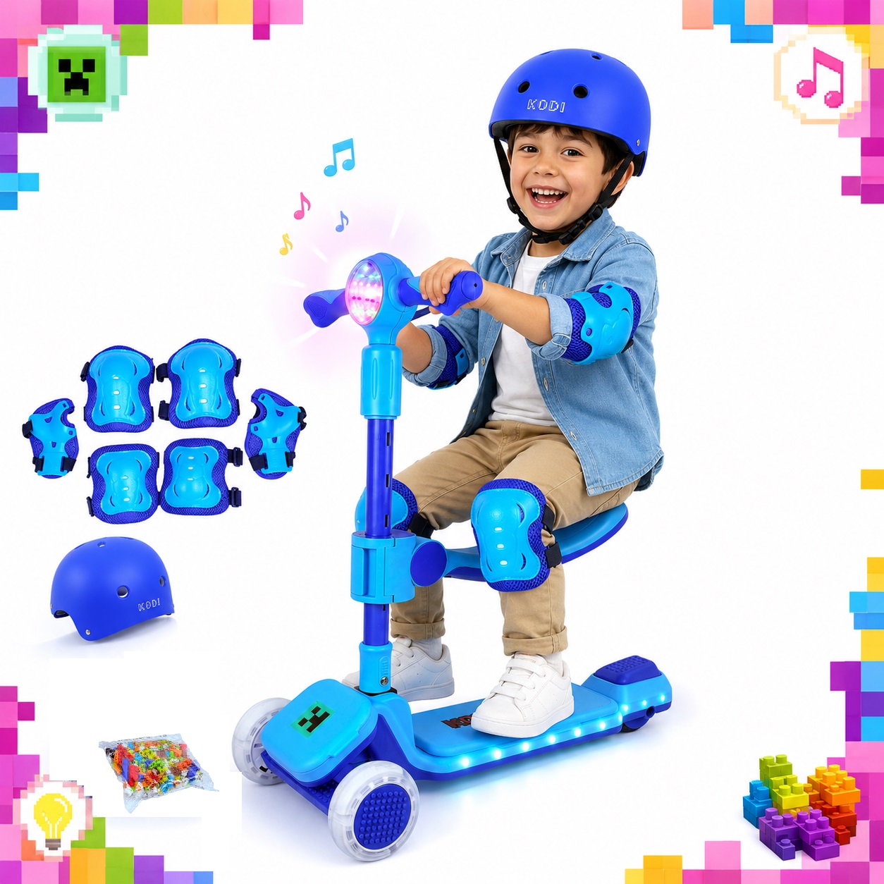 SCOOTER KODI KIDS LEGO, SCOOTER CON ASIENTO, SCOOTER PARA NIÑOS, MINECRAFT - 1