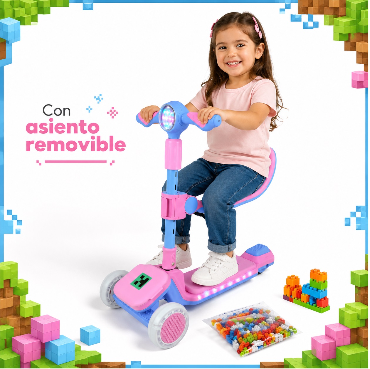 SCOOTER KODI KIDS LEGO, SCOOTER CON ASIENTO, SCOOTER PARA NIÑOS, MINECRAFT - 1