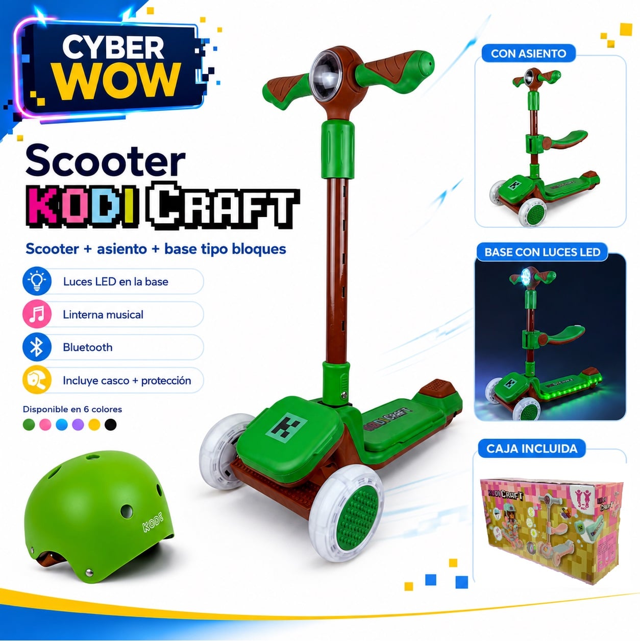 SCOOTER KODI KIDS LEGO, SCOOTER CON ASIENTO, SCOOTER PARA NIÑOS, MINECRAFT - 2
