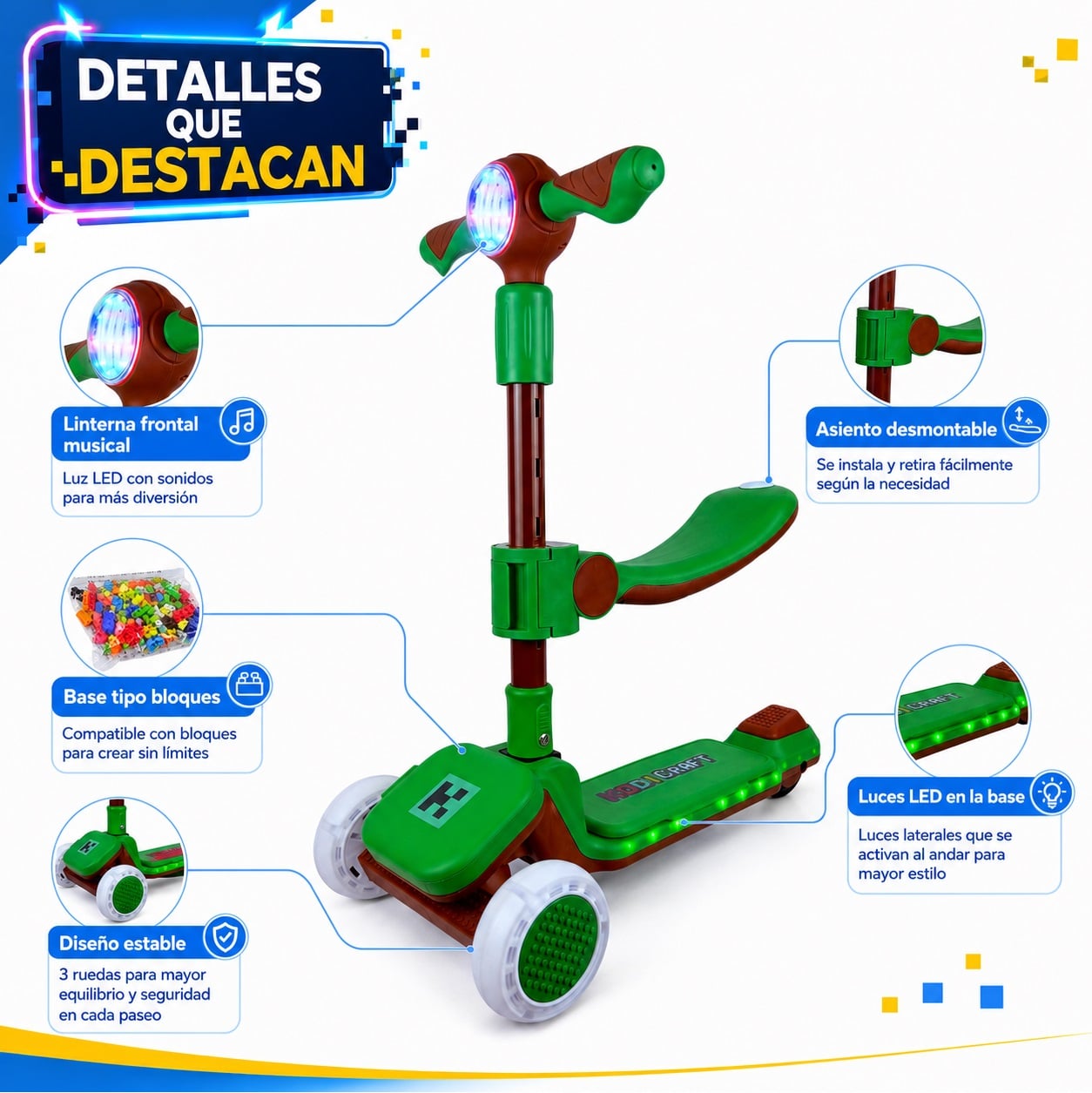 SCOOTER KODI KIDS LEGO, SCOOTER CON ASIENTO, SCOOTER PARA NIÑOS, MINECRAFT - 4