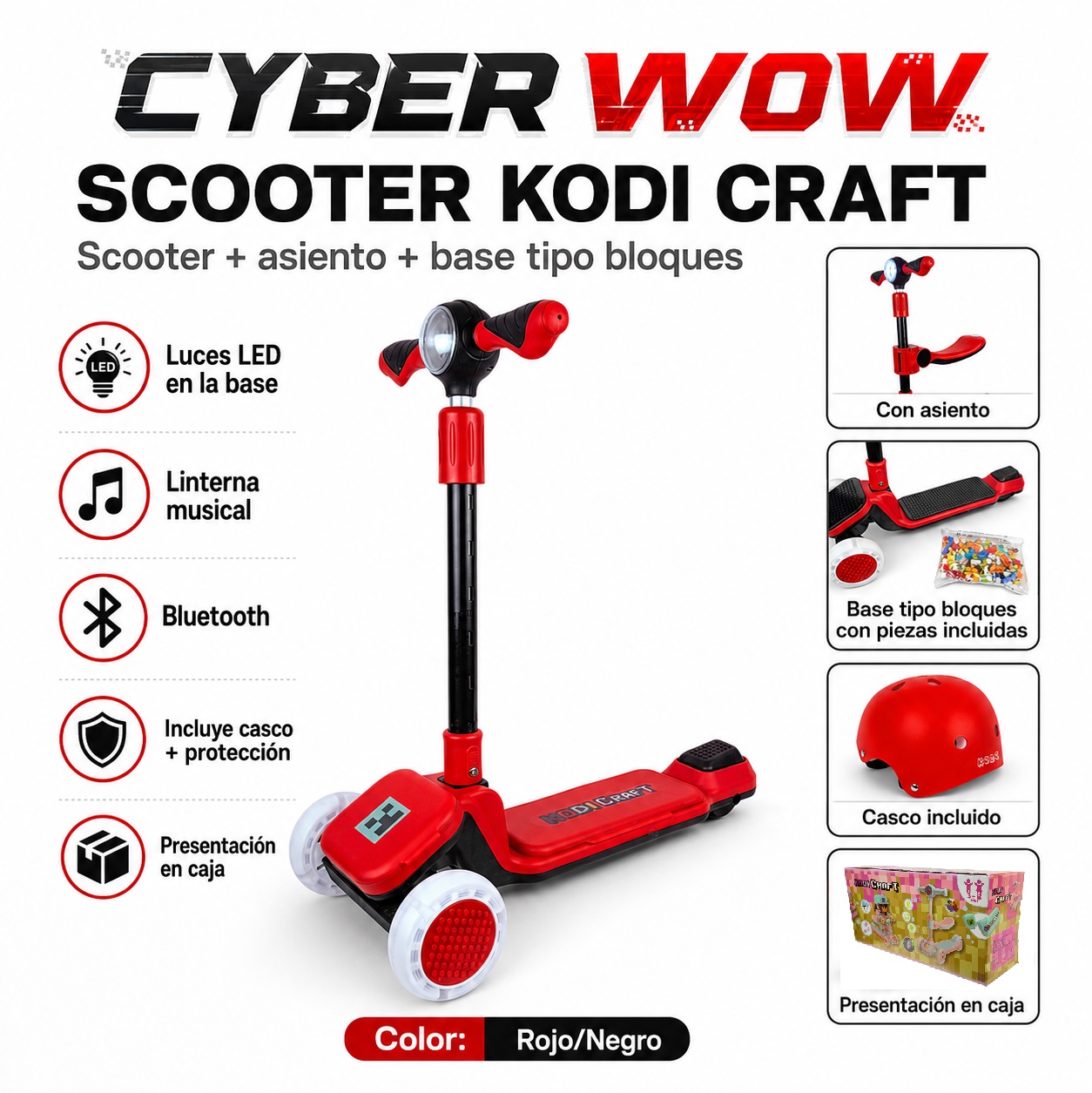 SCOOTER KODI KIDS LEGO, SCOOTER CON ASIENTO, SCOOTER PARA NIÑOS, MINECRAFT - 5