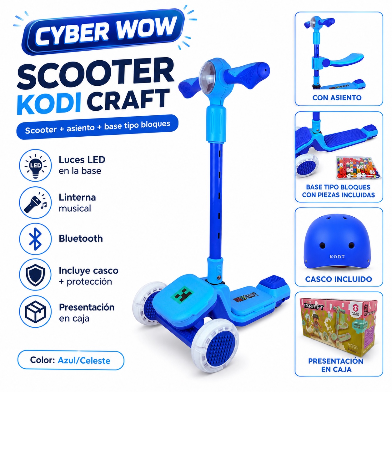SCOOTER KODI KIDS LEGO, SCOOTER CON ASIENTO, SCOOTER PARA NIÑOS, MINECRAFT - 5