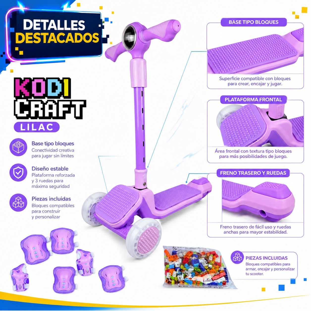SCOOTER KODI KIDS LEGO, SCOOTER CON ASIENTO, SCOOTER PARA NIÑOS, MINECRAFT - 5