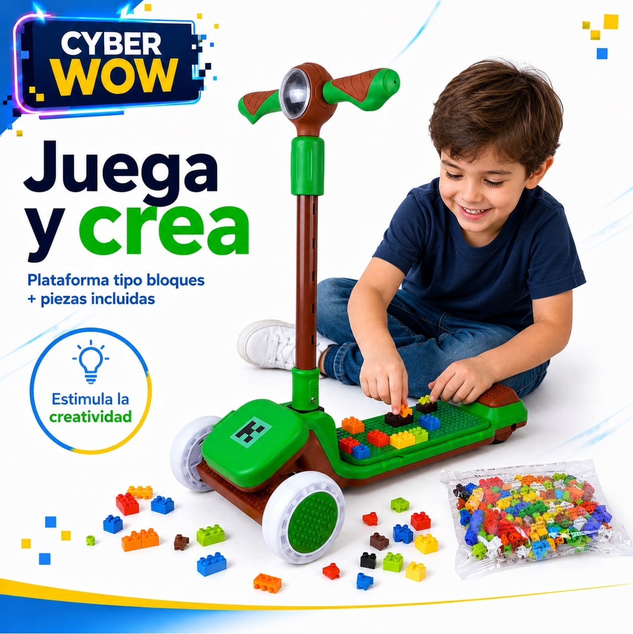SCOOTER KODI KIDS LEGO, SCOOTER CON ASIENTO, SCOOTER PARA NIÑOS, MINECRAFT - 5