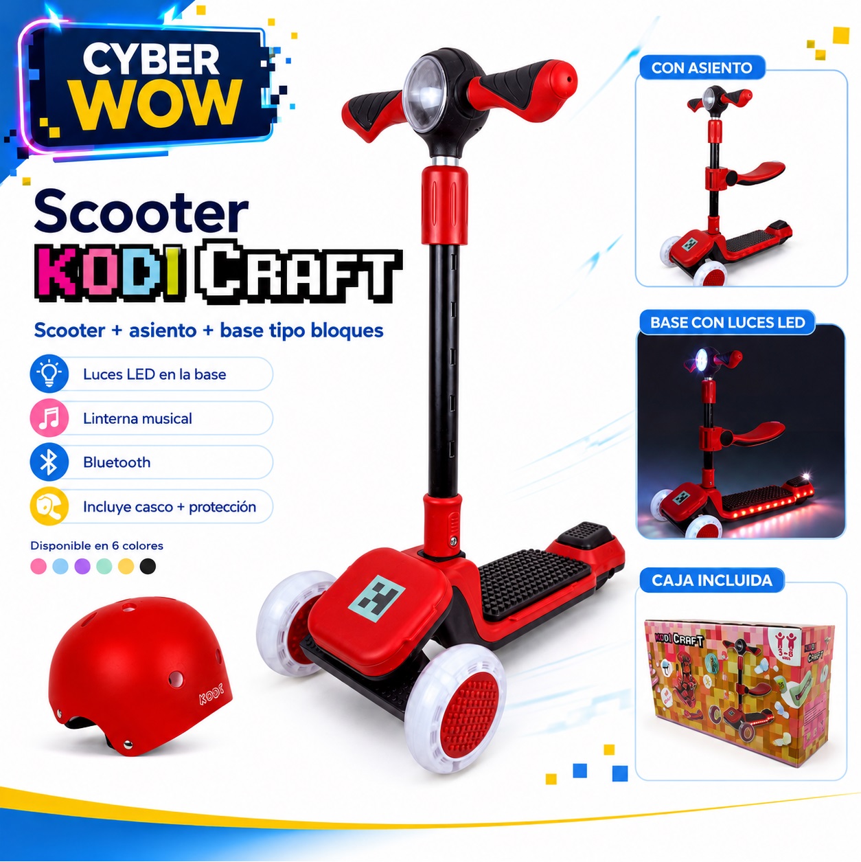 SCOOTER KODI KIDS LEGO, SCOOTER CON ASIENTO, SCOOTER PARA NIÑOS, MINECRAFT - 6