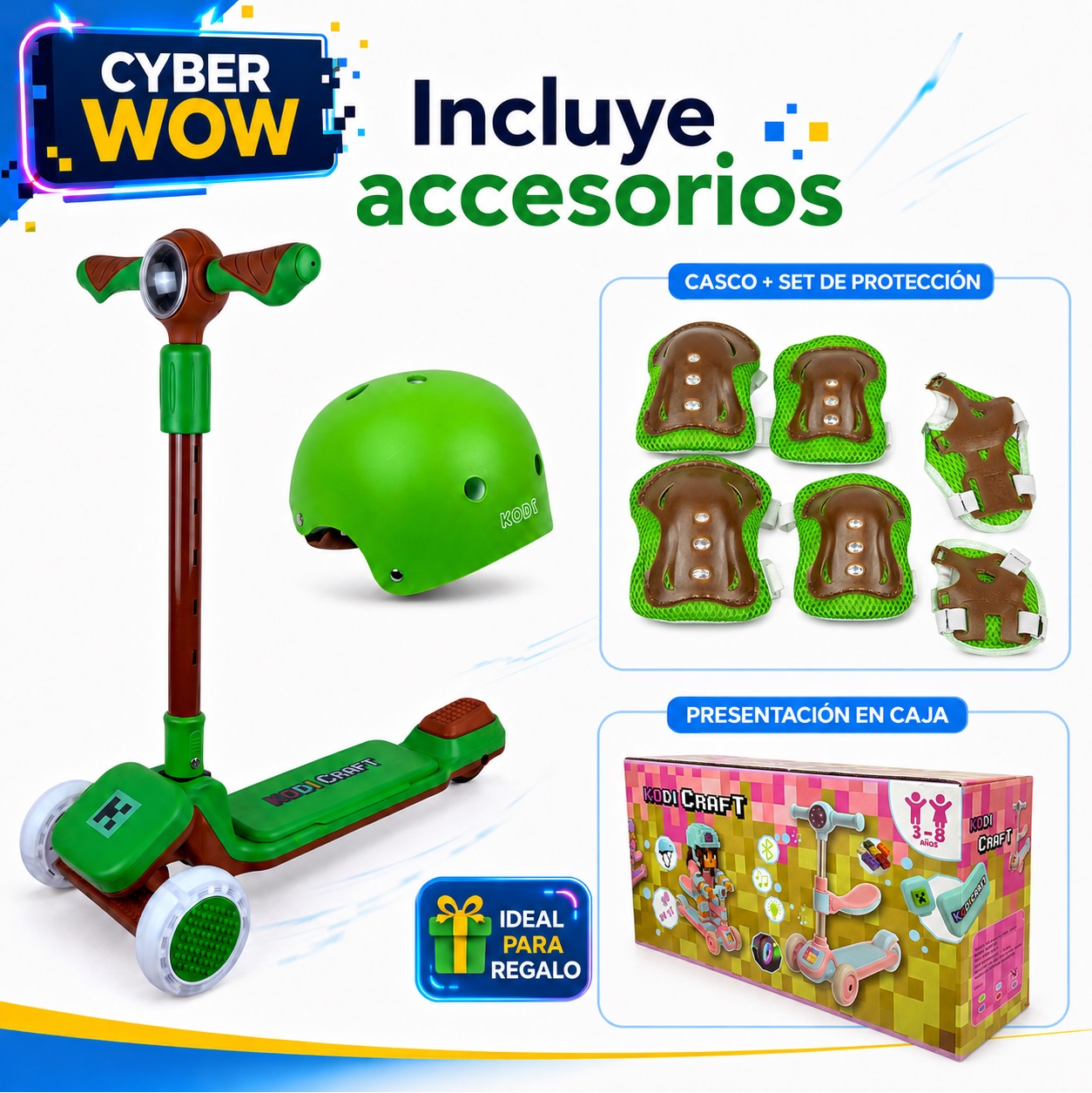 SCOOTER KODI KIDS LEGO, SCOOTER CON ASIENTO, SCOOTER PARA NIÑOS, MINECRAFT - 6